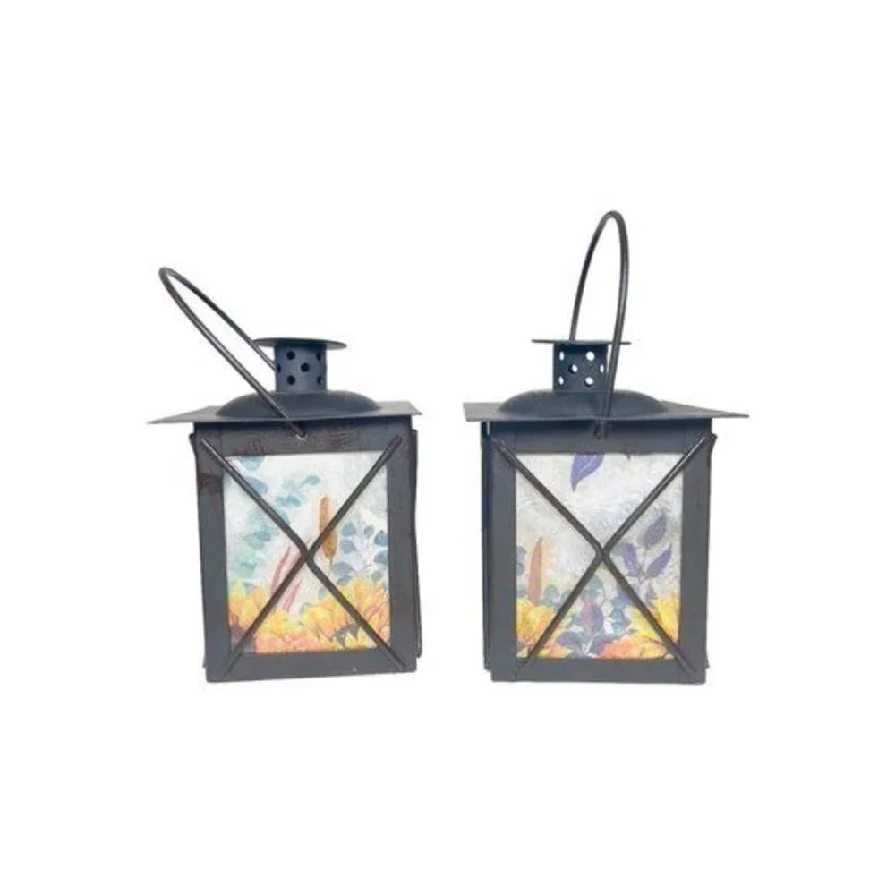 Artisan Crafted Metal Lantern Decoupaged with Sunflower Paper and Hand Painted